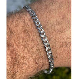 Real Solid 925 Sterling Silver Mens Miami Cuban Link Bracelet 5mm Diamond Cut